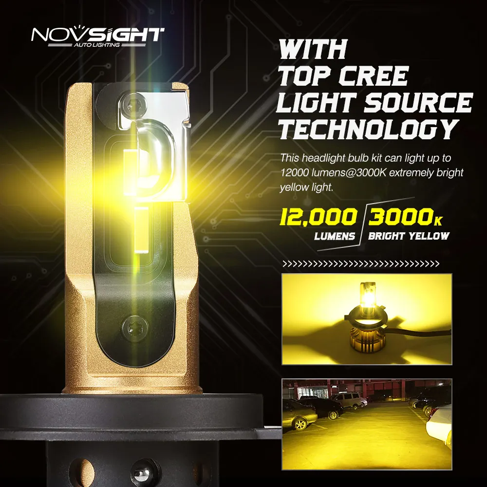 Светодиодный налобный фонарь NOVSIGHT для автомобиля H4 H7 H1 H3 H11 H13 9005 9006 9007 72 Вт 12000 лм