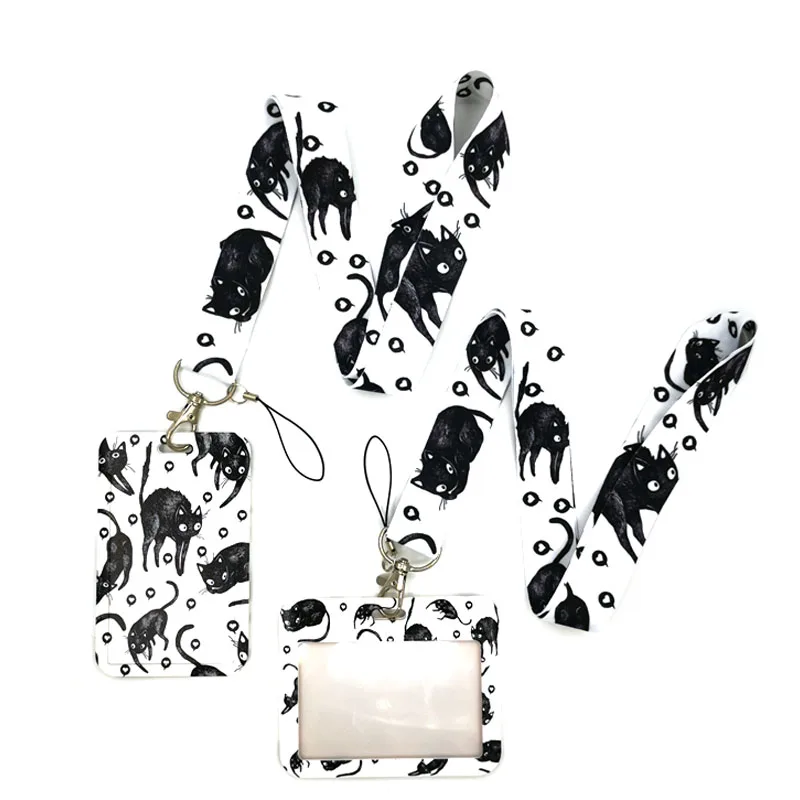 

Black cat Credit Card ID Holder Bag Student Women Travel Bank Bus Business Card Cover Badge Accessories Gifts