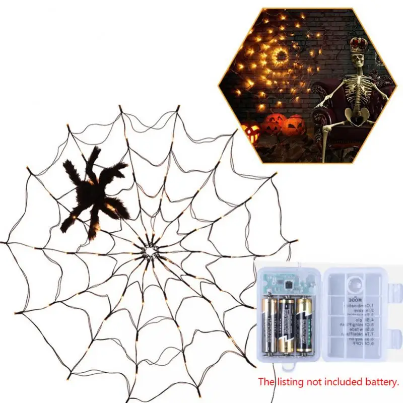 

Halloween Light String LED Spider Web Light Waterproof Lamp Halloween Decor Remote Control Light Party Supplies With A Spider