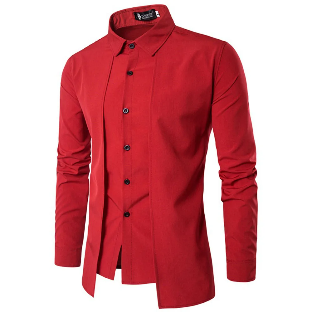 Mens Casual Office Shirts Slim Fit Lapel Dress Shirts Long Sleeve Party Shirts Button Shirts
