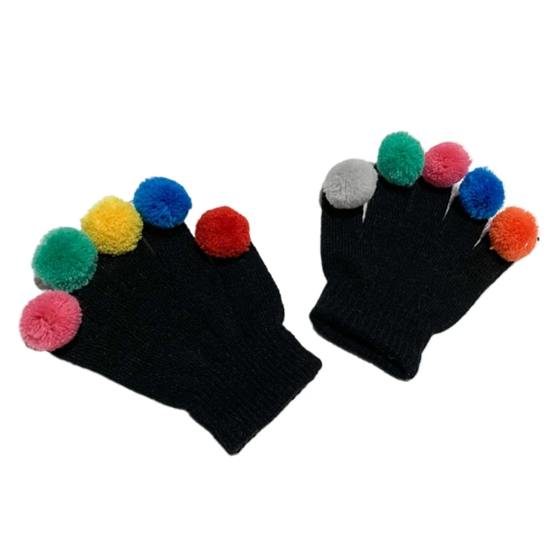 

Knitted Full Finger Gloves Funny Colorful Pompom Fingertip Cosplay Party Mittens