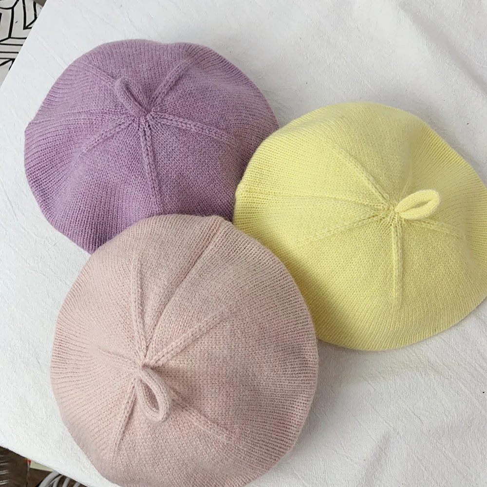 Новые осенние детские шапки-береты для девочек винтажные вязаные шапки