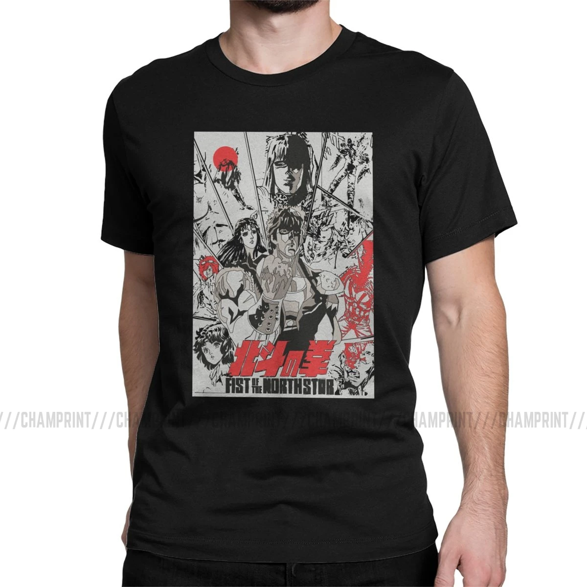 Fist Of The North Star, мужские футболки, Kenshiro Hokuto No Ken, Забавные футболки с круглым вырезом, футболки, чистый хлопок, подарок на день рождения, одежда - Цвет: Черный