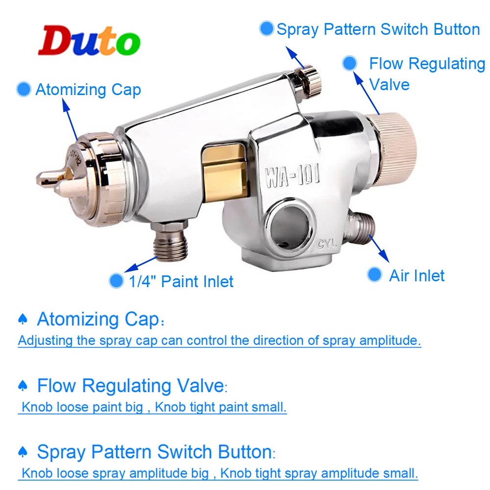 Free shipping Automatic Paint Spray Gun Pneumatic Tools  Nozzle WA-200 WA-101 Durable Paint spayer 12 Styles Industrial Level