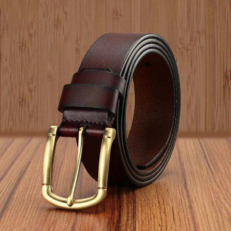

Men's New Classic Retro Copper Buckle Pin Buckle Leather Jeans Belt Wine Red Strap Designer Simple Casual Belt
