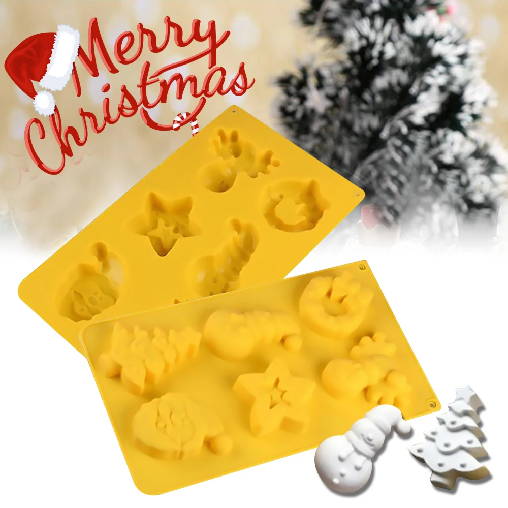 

6 IN 1 Happy Santa Claus Silicone Molds For Chocolate Christmas Molds New Year Soap Molds Gingerbread Silicone Shape For Biscuit