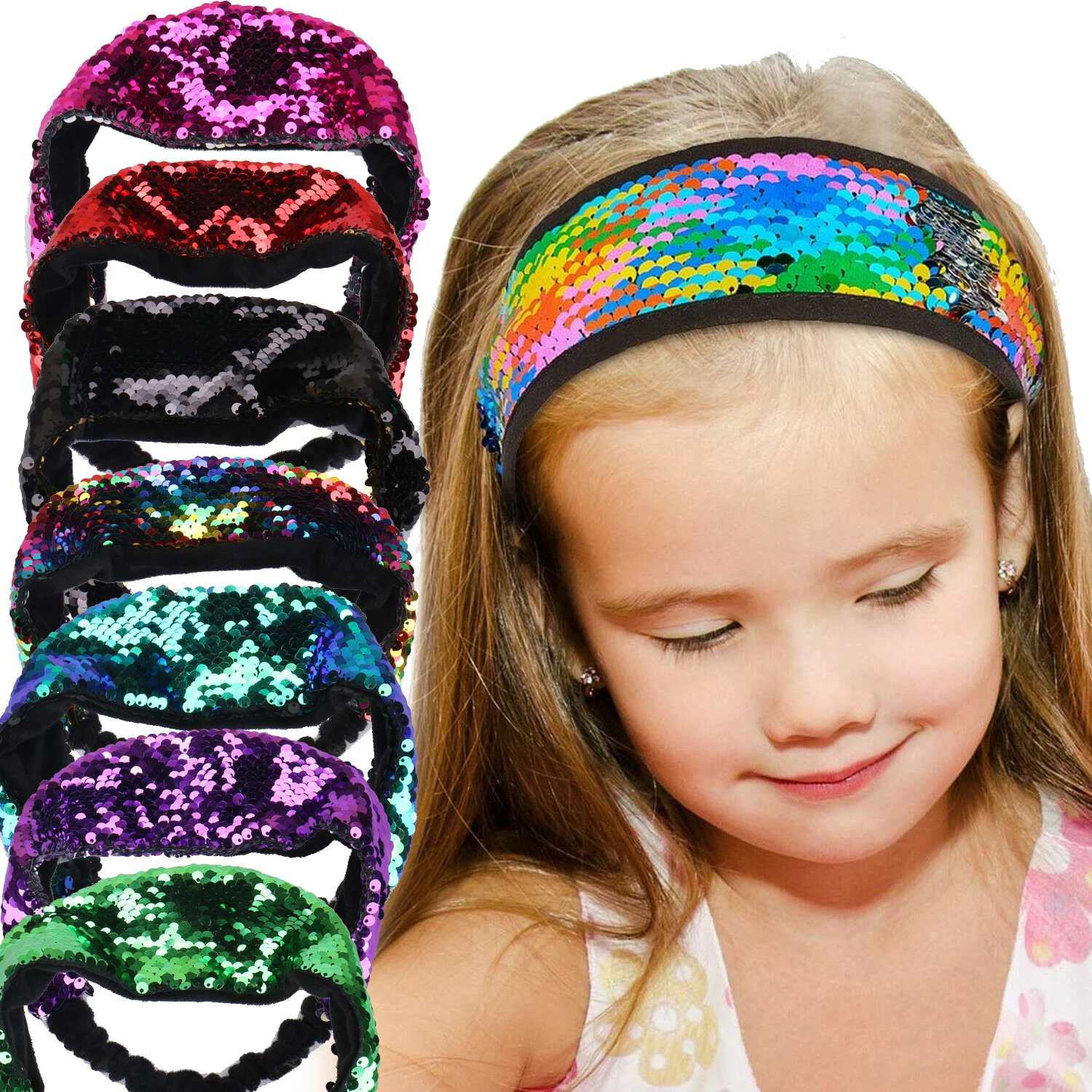 

Mermaid Sequin Headbands for Girls Women Reversible Sequins Hairband Elastic Stretchy Headwear Shiny Hair Accessories