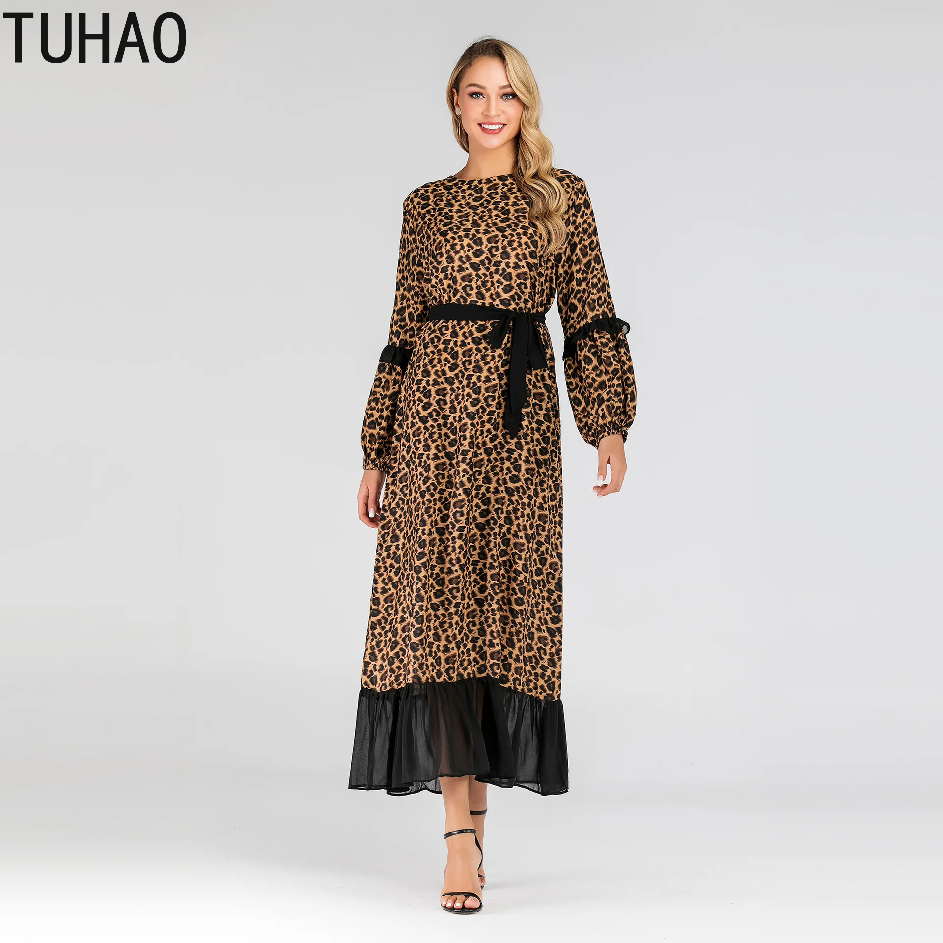 TUHAO/осенне-зимнее мусульманское платье леопардовой расцветки женское длинное