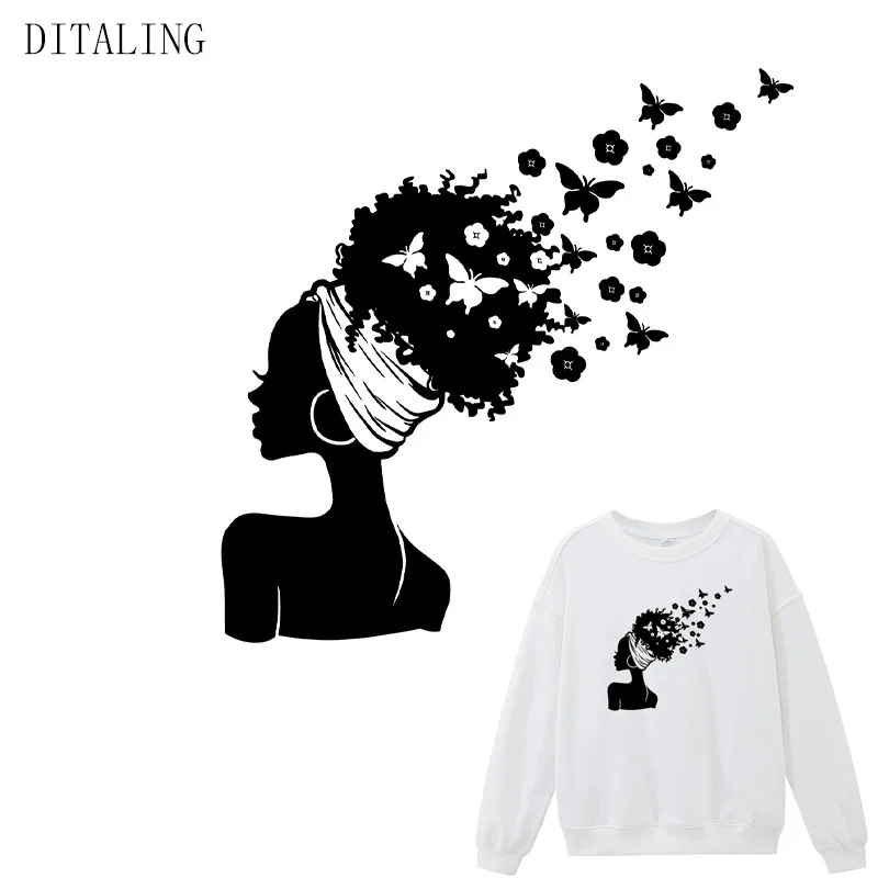 

Наклейка с черной бабочкой для девушек, переводная наклейка для глажки одежды, футболка с капюшоном, верхняя термонаклейка, наклейка для од...