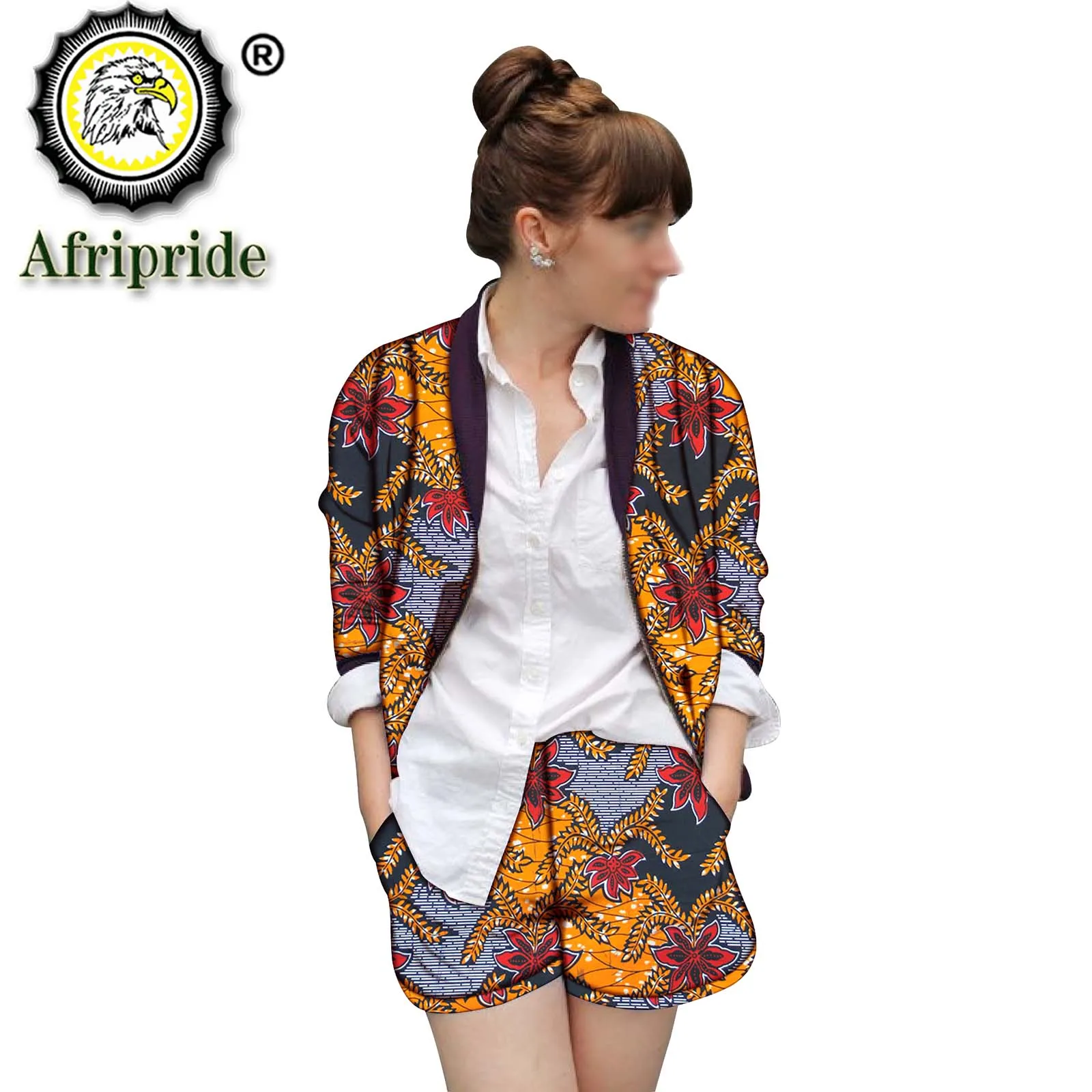 African Suit for Women Print Jacket and Shorts 2 Piece Set Ankara Outfits African Clothes Long Sleeve Coats Outwear S2026024