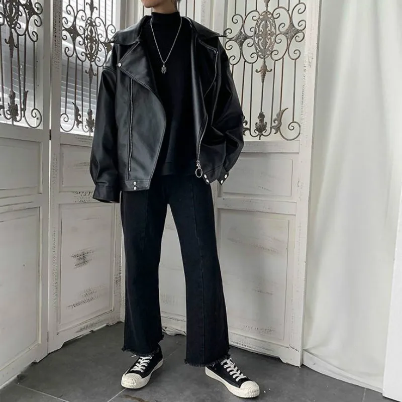 

Men Jackets Spring Male Outwear Black Leather Mens Coat Motor Biker Cool Streetwear High Quality Loose Casual Hip-hop BF Ulzzang