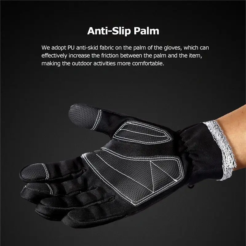 

Winter Themal Touchscreen Gloves Anti-Slip Windproof Cycling Gloves w/ Fleece Lining Adjustable Zipper Anti-Lost Buckle Camping