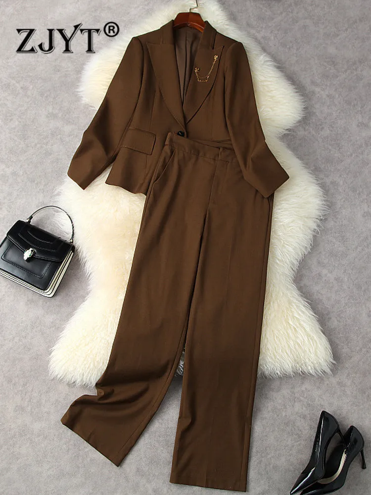 

Пиджак женский шерстяной на одной пуговице, элегантный деловой офисный комплект из 2 предметов, брюки с широкими штанинами, весна