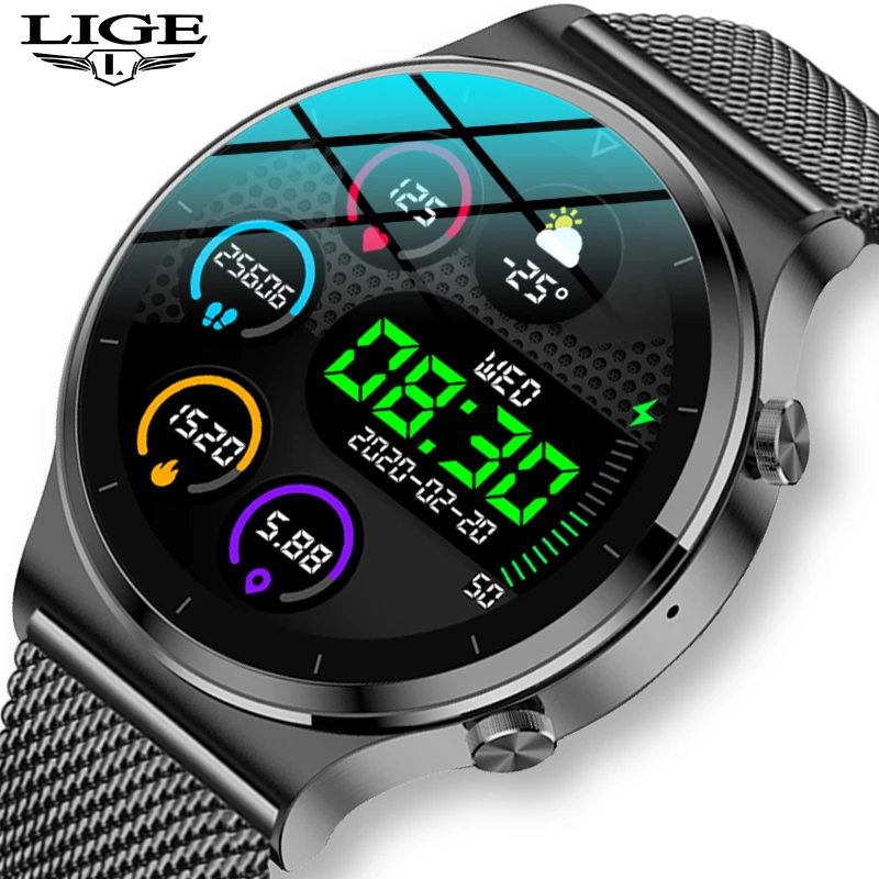 

LIGE 2021 New Smart watch Men IP68 waterproof watch Multiple sports modes heart rate weather Forecast Bluetooth Men Smart watch