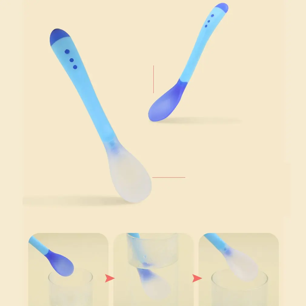 

Temperature Sensing Feeding Spoon Child Tableware Food Bowl Learning Dishes Service Plate/Tray Baby Dinnerware Set