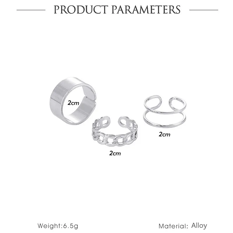 Женское кольцо в стиле хип-хоп Двухслойное Открытое серебряного цвета набор из