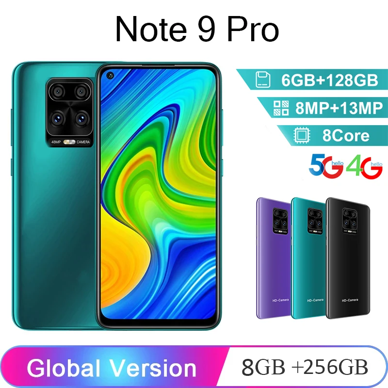Смартфон глобальная версия Note 9 Pro 8 ГБ 256 смартфон Adnroid 10 0 мобильные телефоны с