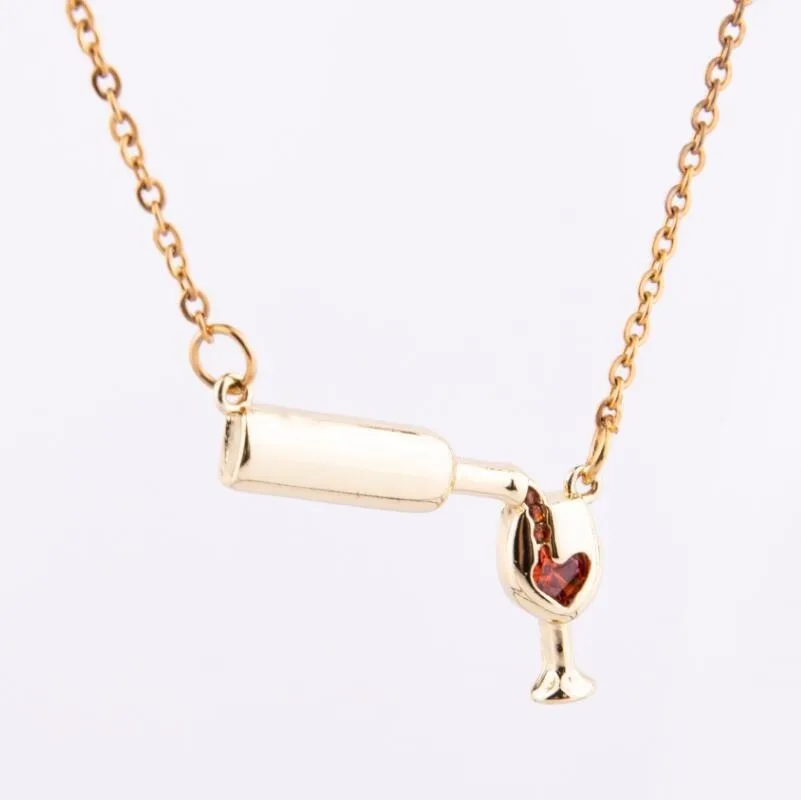 Cool Design Hot Selling New Women's Lovely Red Wine Bottle Cup Necklace Fashion All-match Clavicle Chain