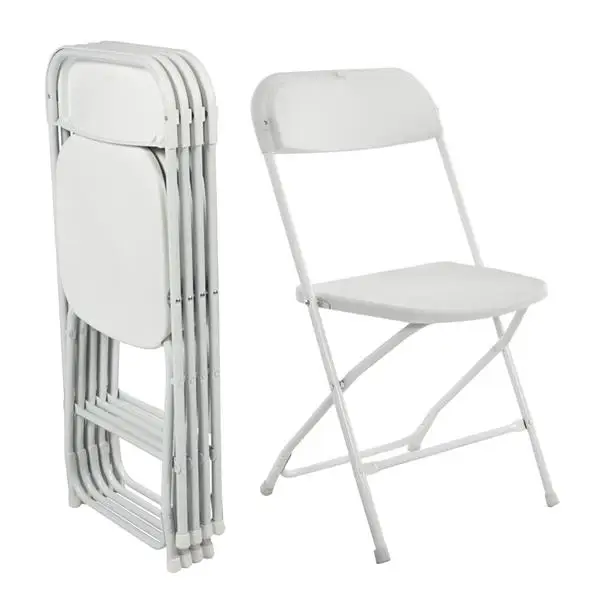 5pcs Office Conference Folding Chairs Plastic White/Black Structure is Strong and Durable[44.5 x 80 x 44.5CM]