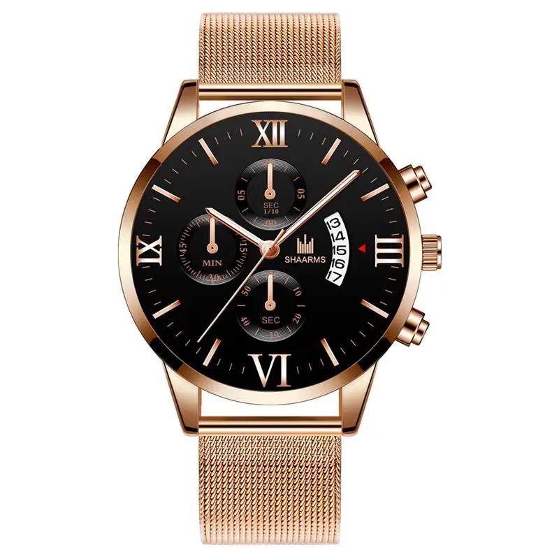 Rose Gold Black SHAARMS наручные часы Мужские Роскошные Брендовые повседневные кварцевые часы мужские спортивные часы ультра тонкие мужские часы Relogio Masculino дропшиппинг - Цвет: Rose Gold Black