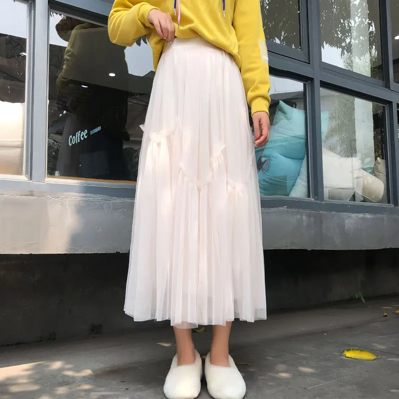 Женская длинная юбка феи белая тонкая сетчатая Осень-зима 2019 | одежда