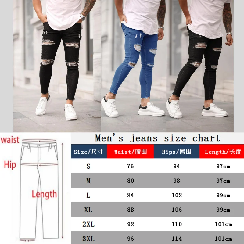 Sexy Ripped Jeans Men Slim Long Pencil Pants Spring Hole Men Fashion Thin Skinny Jeans Male Hip-hop Trousers Clothes Clothing