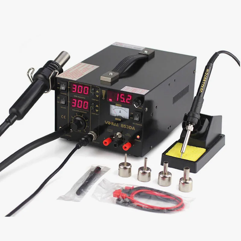 

220V YIHUA 853DA 1A 3in1 Hot Air Repair Phone Rework Soldering Station DC Power Supply