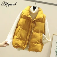 2020 winter vest jacket women zipper pocket long vests korean stand up collar cotton waistcoat gilet female plus size jacket