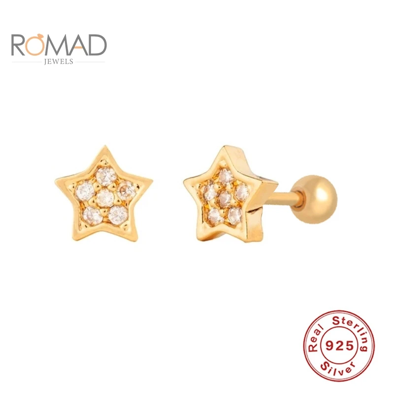

ROMAD 1PCS S925 Sterling Silver Hollow Ear Bone Pierceing Earrings Star Snowflake Diamond Earrings For Women Fashion Jewelry