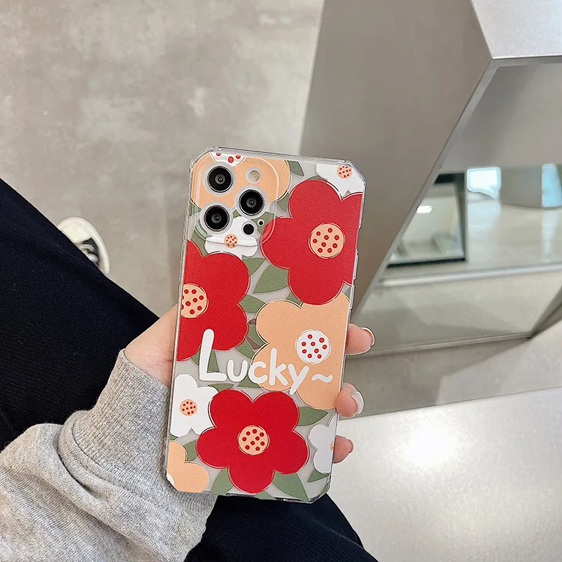 

Cartoon Graffiti Flowers Phone Case For iPhone 12 Mini 11 Pro Max XS XR 7 8 Plus X Shockproof Creative TPU Soft Back Cover