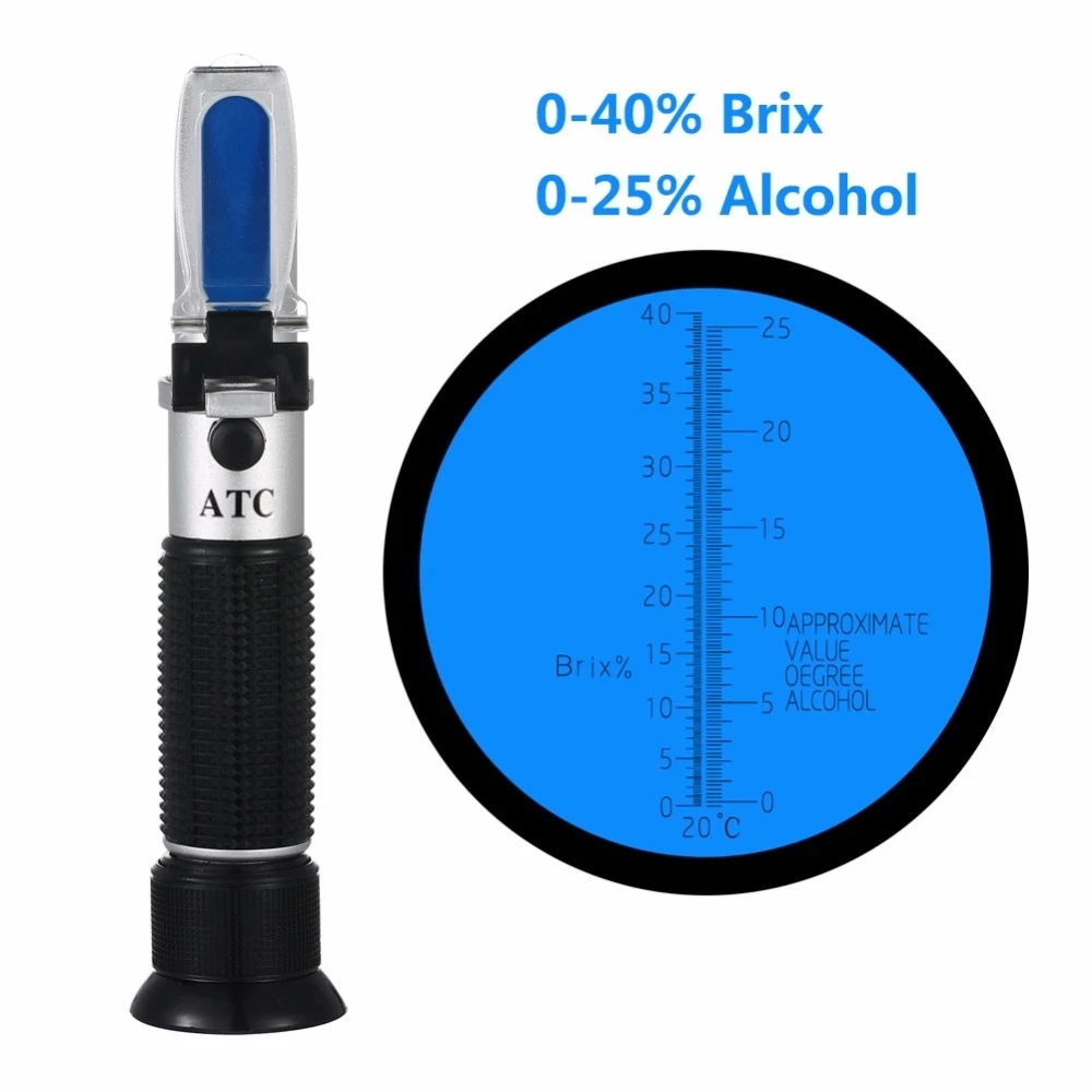 

High Quality 0~40% Brix 0~25% Alcohol Wort Specific Gravity Refractometer Beer Fruit Juice Wine Sugar Test