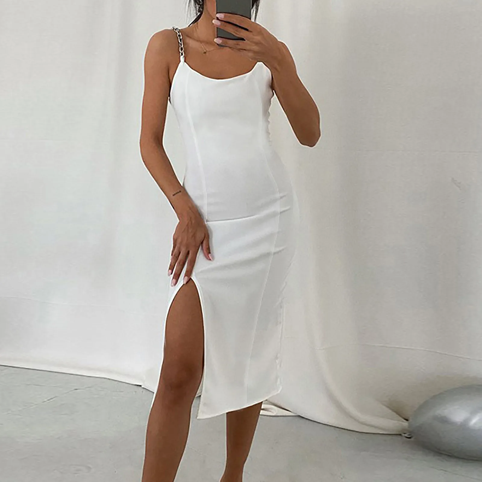 

Vestidos 2021 Summer Womens Strapless Sexy White O-Neck Sleeveless Dress Casual Formal Dress Summer Casual Dress