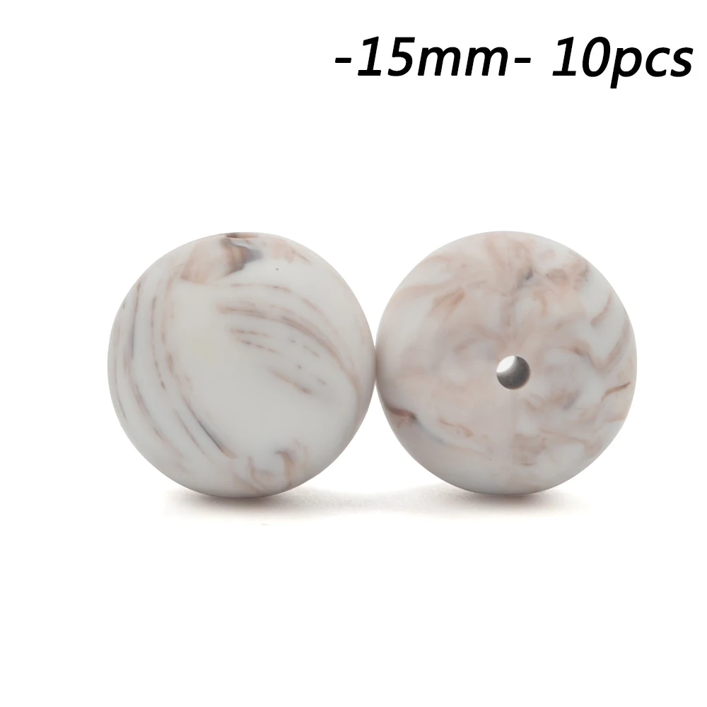 brown marble Детские Прорезыватели, 15 мм, силиконовые бусины, 10 шт., BPA бесплатно, Детские Прорезыватели для зубов, игрушка для малышей, мягкие жевательные бусины, подарок для еды, соска, клипса, цепочка - Цвет: brown marble