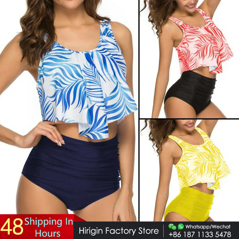 Высокая талия с цветочными рисунками и ярусной отделкой бикини 2019 Новый Для