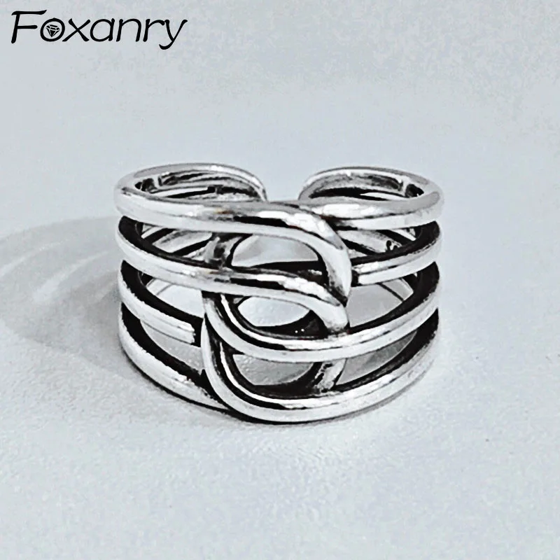 

Foxanry 925 Серебряные кольца для женщин моды простой многослойный линии с геометрическим рисунком, в винтажном стиле, сапоги в панковском стиле...
