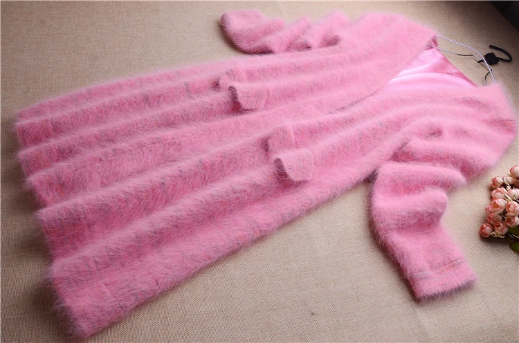 Популярный приталенный свитер средней длины для девушек розовое пальто с