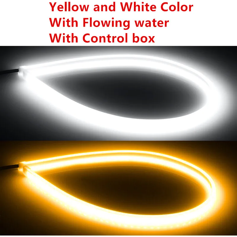 yellow and white Ходовые огни 1 шт. 30 см 45 см 60 см 12 В светодиодный DRL дневные ходовые огни белые фары светодиодный янтарный свет поворота drl полосы ангельские глазки для фар - Цвет: yellow and white