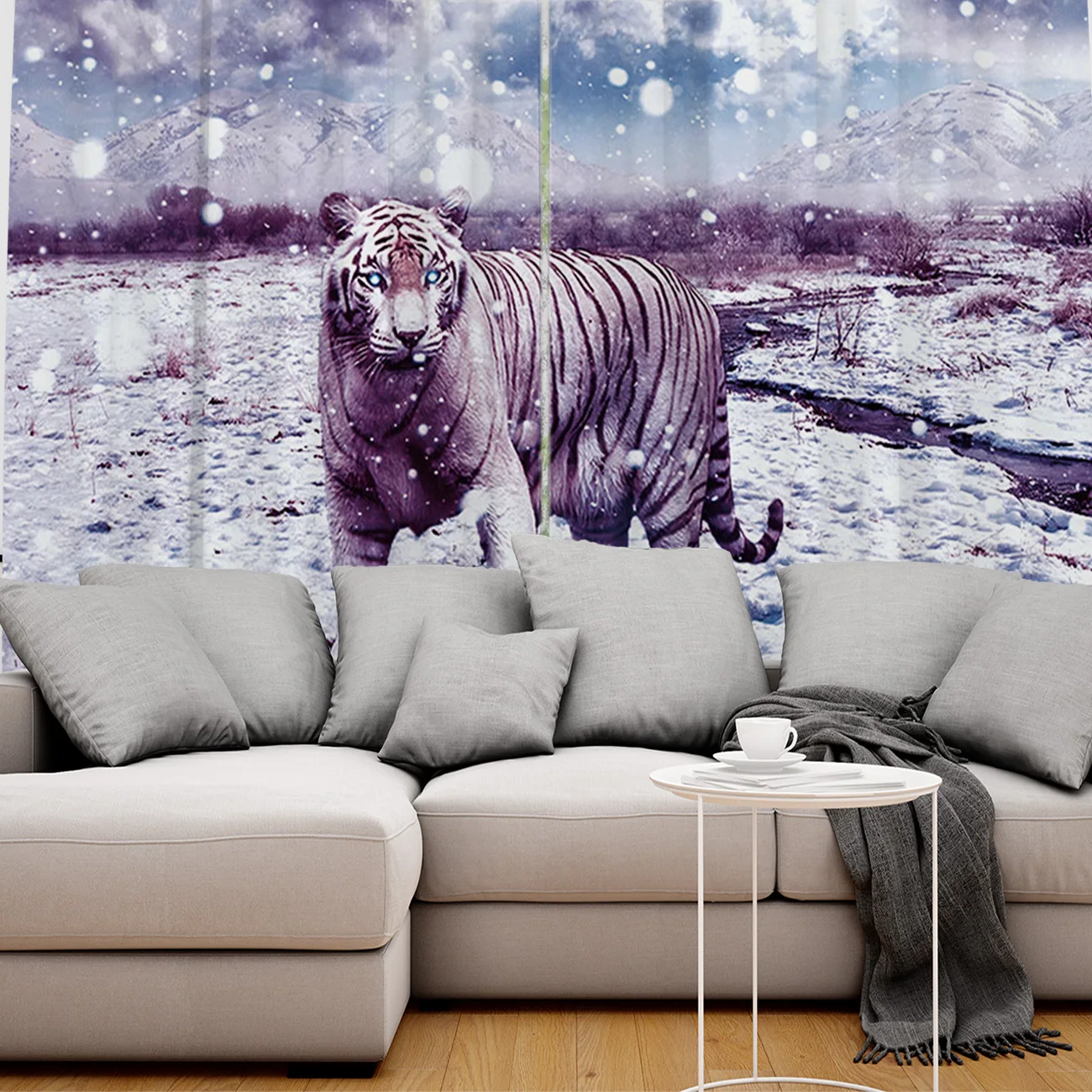 Модные оконные шторы для гостиной тигр на снежную штору | Дом и сад