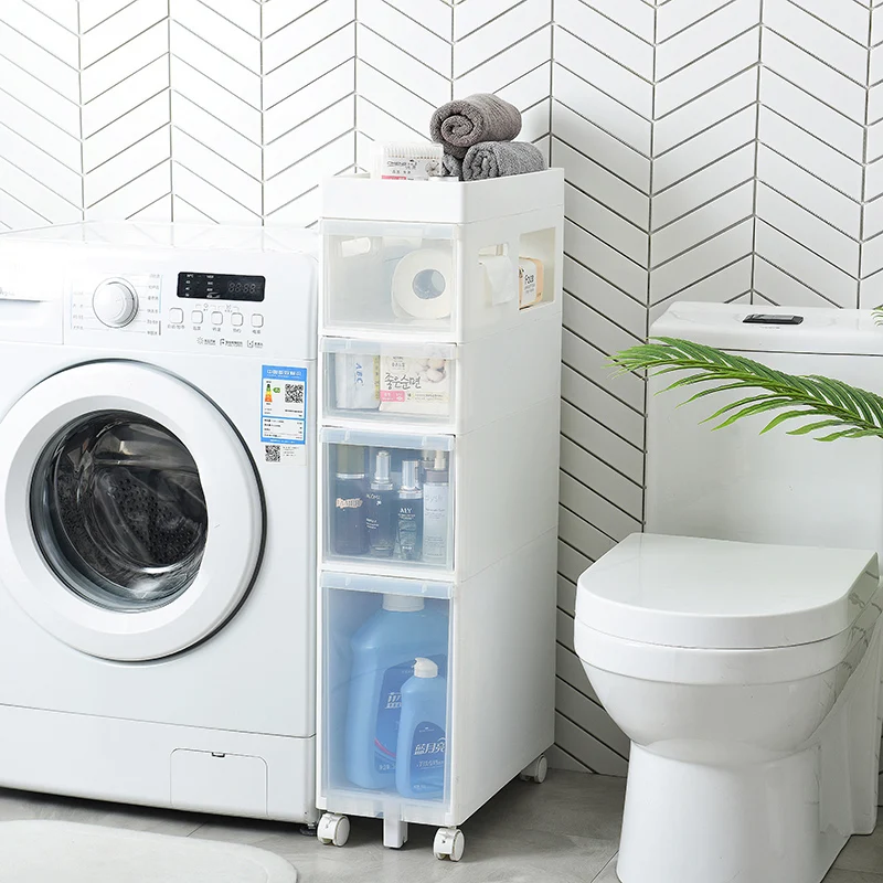 Стеллаж для туалета узкий напольный стеллаж ванной комнаты со швом|Полки и