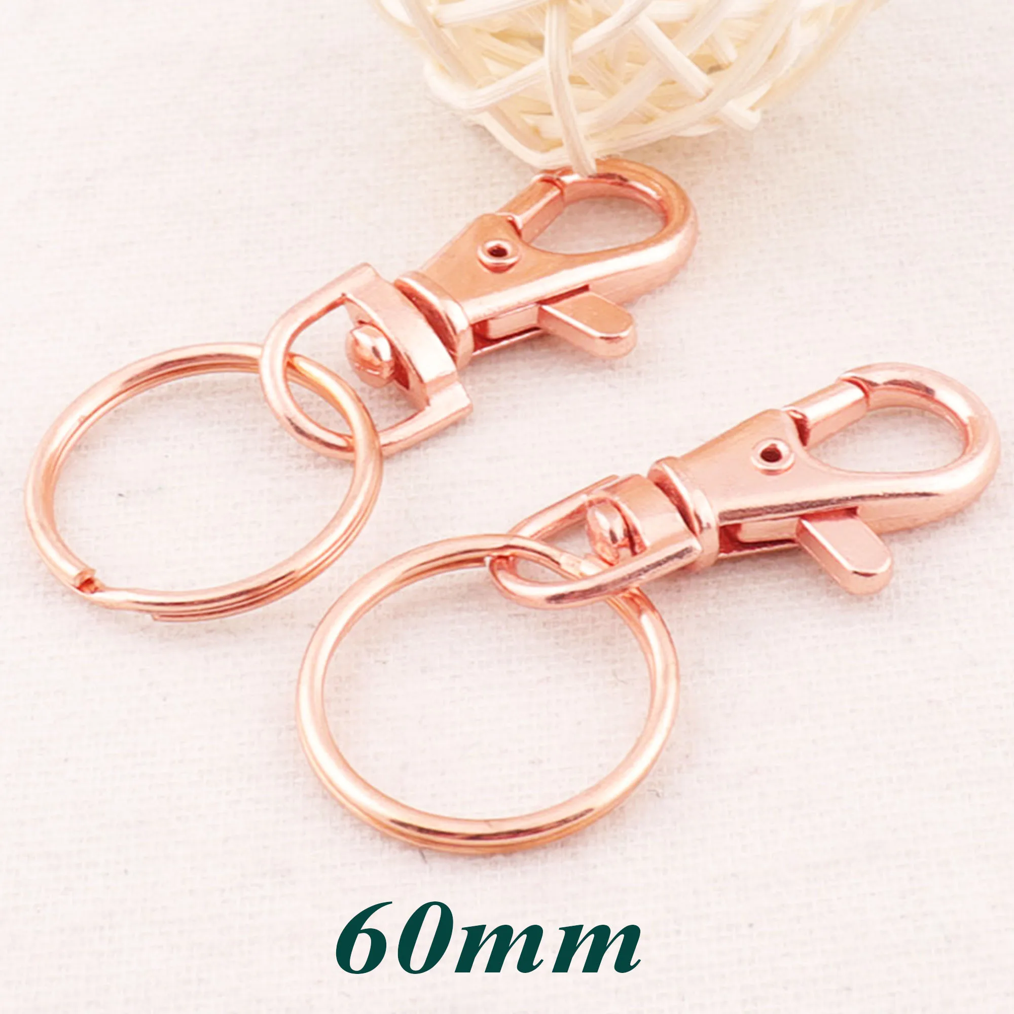 10 шт. розовое золото поворотный замок карабин застежки с кольцом для ключей 60 мм