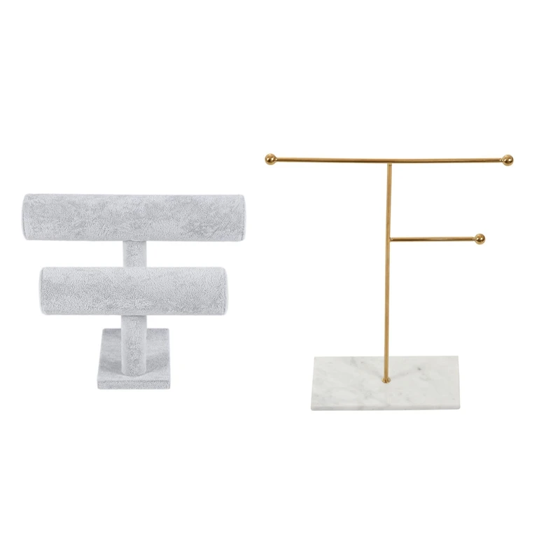 

Nordic Metal Golden Storage Rack With Marble Base & Jewelry Display Stand T-Shape Bracelet Holder