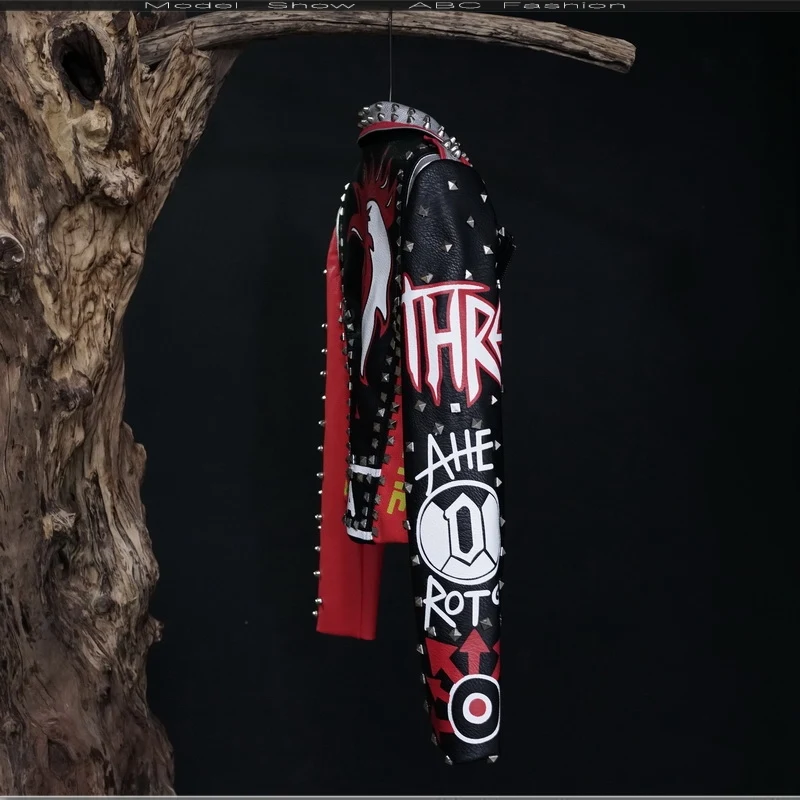 FERNER мотоциклетная мужская куртка кожаный узор большой петух Мужской бар панк Рок