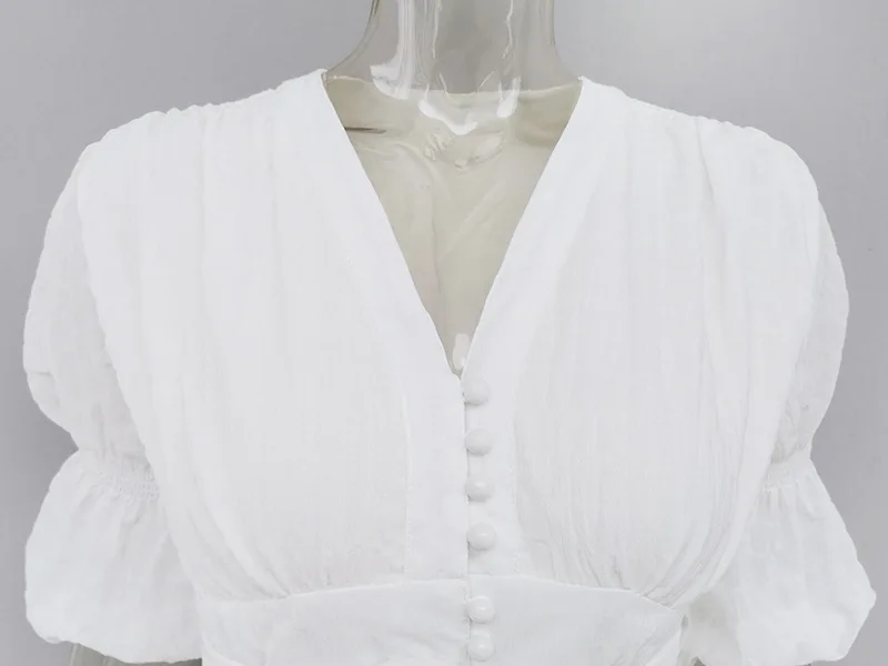 Женское винтажное платье мини на пуговицах летнее однобортное с высокой талией и