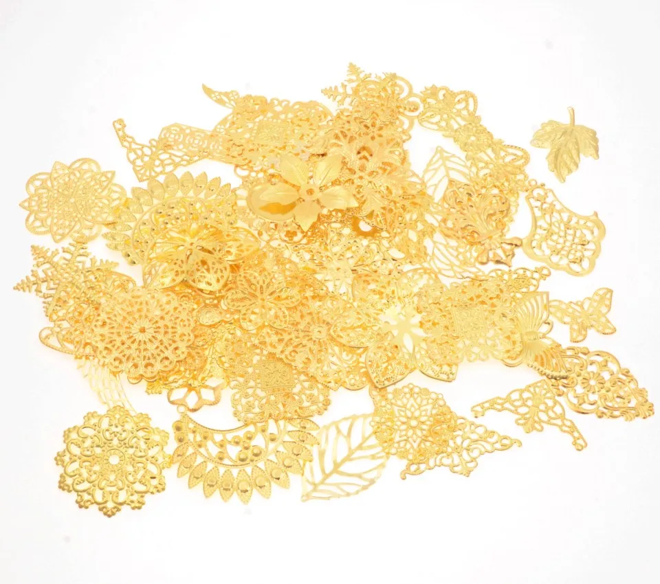 

Бесплатная доставка! 30 шт. золотые тона смешанные металлическая филигрань обертки соединители Металлические ремесла подарок украшения DIY