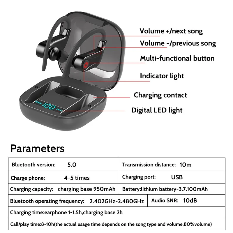 

Bluetooth Earbuds Wireless 5.0 Noise Reduction Digital Display Separate Sport Waterproof Bluetooth Headset with Microphone