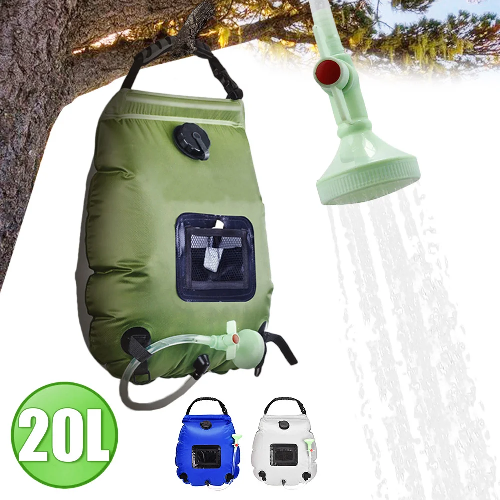 

20L Water Bags Outdoor Camping Shower Bag Solar Heating Portable Folding Hiking Climbing Bath Equipment Shower Head Switchable