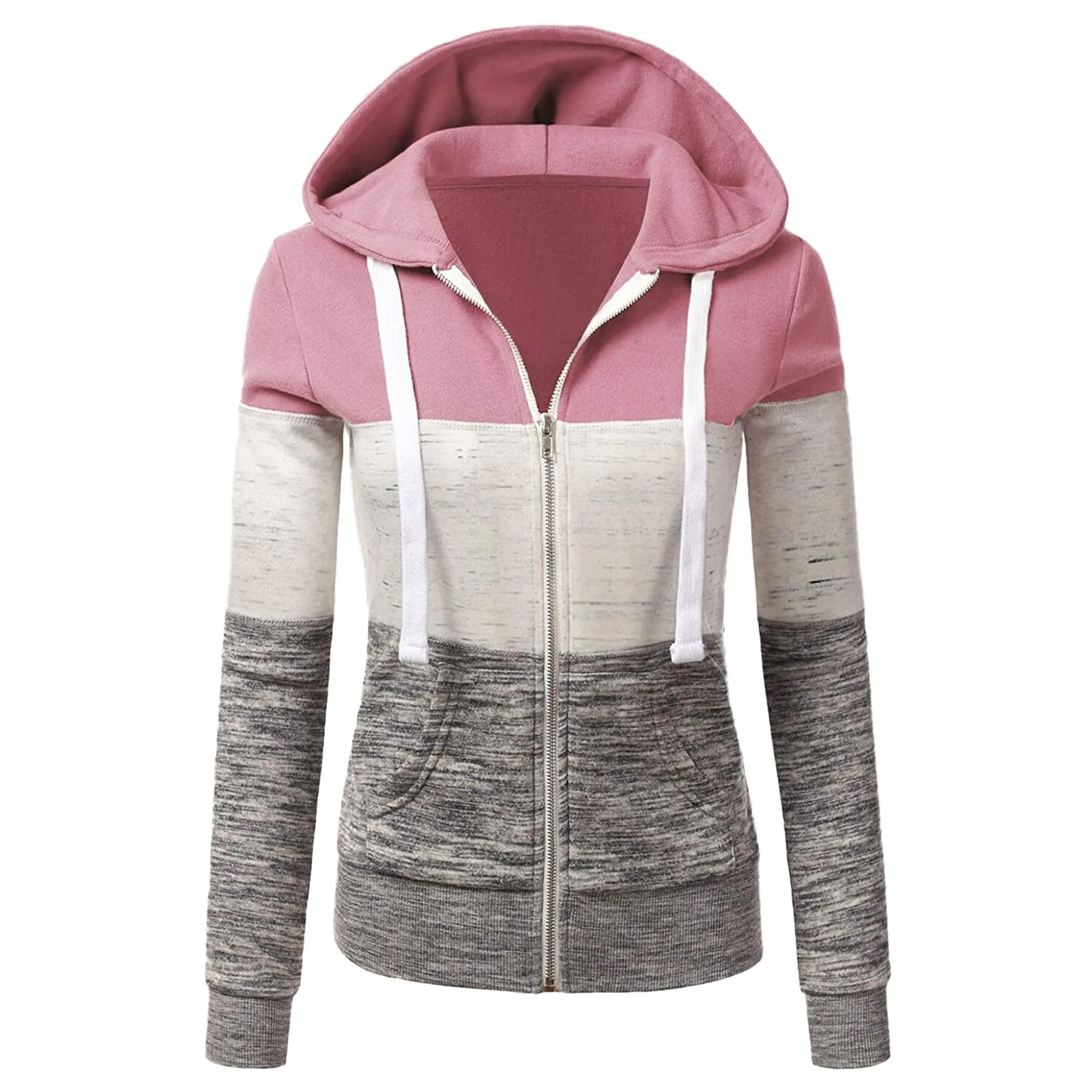 

Winter Autumn Hoodies Casual Women Zip-Up Sweatshirt Patchwork Hooded Female Harajuku Hoodie Long Sleeve Jacket Coat Tops 2021