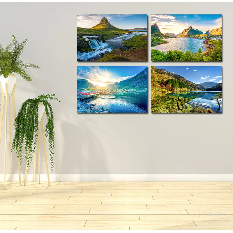 Настенная картина Водопад настенный постер с изображением гор современные