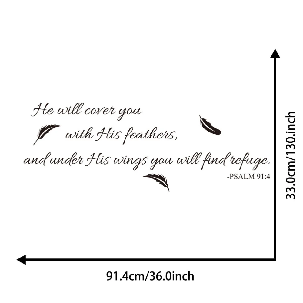 

Vinyl Wall Art Inspirational Quotes and Saying Home Decor Decal Sticker Quote Psalm 91:4 Bible Verse Will Cover You with His