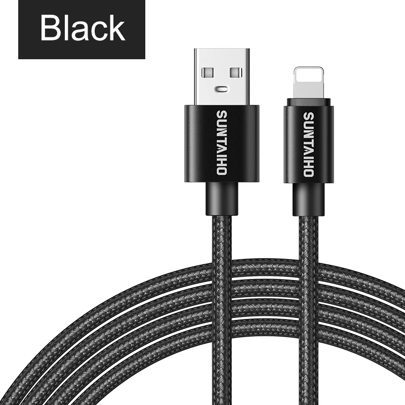 black Suntaiho 2.4A usb кабель для айфона X зарядный кабель для айфона XR MAX XS 8 7 6 plus 5 s USB кабель для передачи данных телефонный провод для быстрой зарядки - Цвет: black